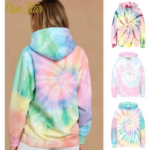 Tie-Dye Autumn and Winter New Style European and American Style Loose Long-Sleeved Printed Fashion Hooded Sweater Womens