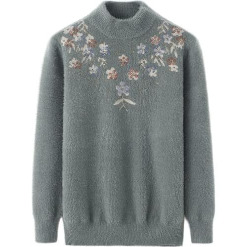 Autumn Winter Sweaters Jumper Female 2021Knitted Bottoming Shirt Middle-aged Elderly Women Sweaters Pullover Long Sleeve Top 395