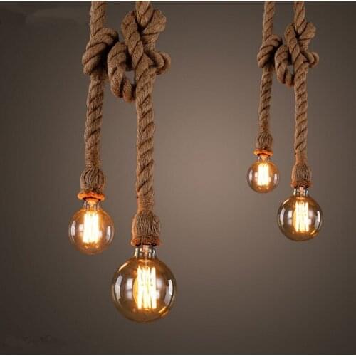 Hemp Rope Pendant Lights Vintage Pendant lamp for Living Room decorations Luminaire Home Light Fixtures E27 Screw mouth