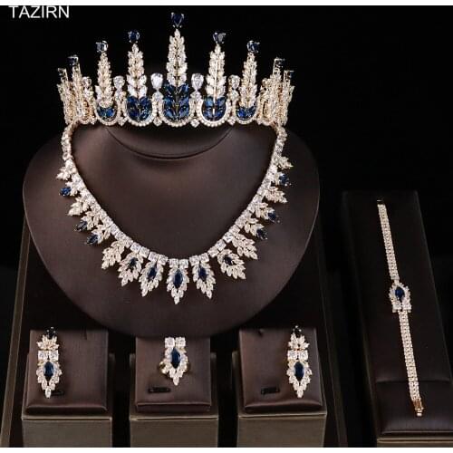 Luxury Zircon Tiara Crown Necklace Bracelet Earrings Rings Wedding Bridal Jewelry Sets Cubic Zirconia Party Jewelry Accessories