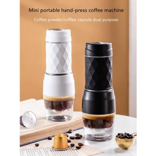 Hand operated espresso machine, outdoor Mini coffee cup pot (60ml, coffee powder & capsule), 18bar