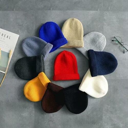 Men Women Winter Autumn Solid Color Warm Woolen Knitted Cap Cuffed Hat Female Caps Warmer Bonnet Streetwear Hip Hop Casual Cap