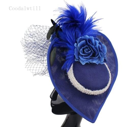 Women gorgeous big derby millinery cap wedding ladies fascinator hat flower handmade hair pin veils bride fedora cap for event