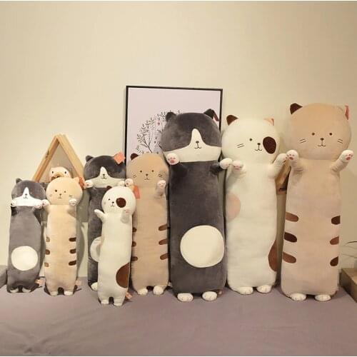 Kawaii Plush Cat Stuffed Pillow Cushion Soft Cat Plush Doll Cute Animals Long Pillow Kids Toys Birthday Gift for Children Kids