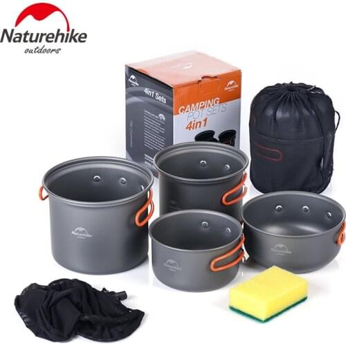Naturehike 2-3 People Four-in-one Combination Pot Camping Pot Folding Cookware Outdoor Camping Cookers Barbecue Tableware