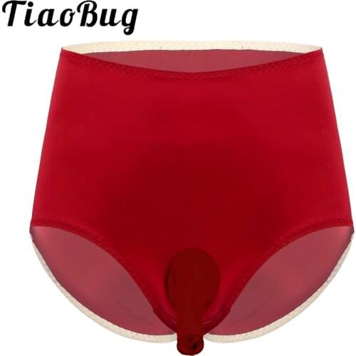 Sexy Mens Lingerie Satin Briefs Panties High Waist Elastic Waistband Briefs Bulge Pouch Underwear Solid Color Smooth Underpants
