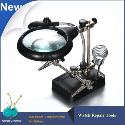 5X / 8X Magnifying Glass with 5 led for watch Repairing 3 in 1 Hand Welding Magnifying Glass for watchmaker