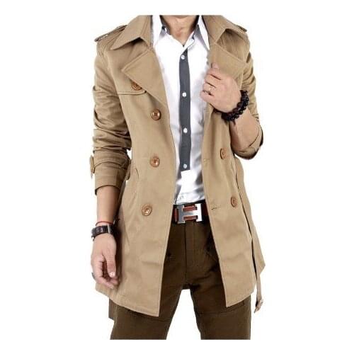 Spring Autumn New Style Mens Trench Coat Mens Slim Fit Korean-style Double Breasted Mid-length Fashion Jacket