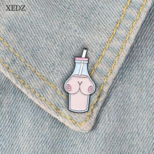 XEDZ New hot sale milk straw bottle brooch cartoon fun drink bottle nipple jewelry fashion denim clothes pendant gift