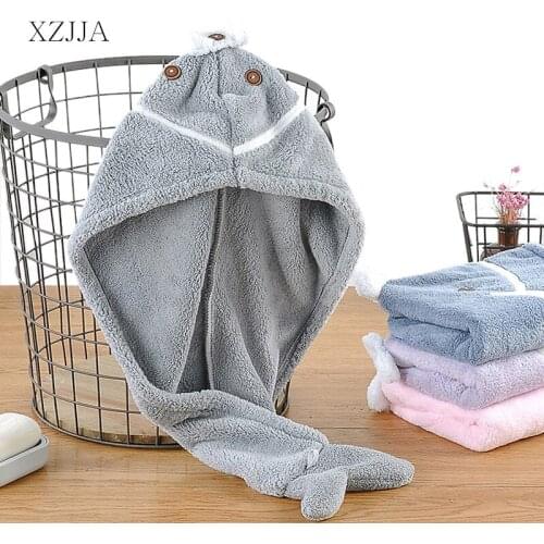 XZJJA Cartoon Whale Coral Velvet Water Absorption Shower Cap Bathroom Hair Turban Quick Hair Dry Hat Sauna Bathroom Accessories