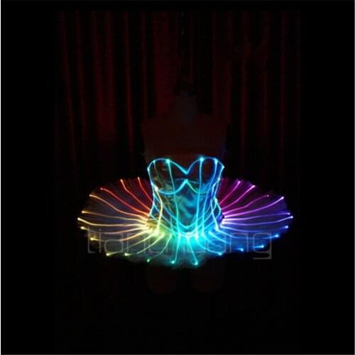TC-75 Full color LED colorful light women costumes party skirt wears led ballroom dance ballet wedding bra dresses programmable