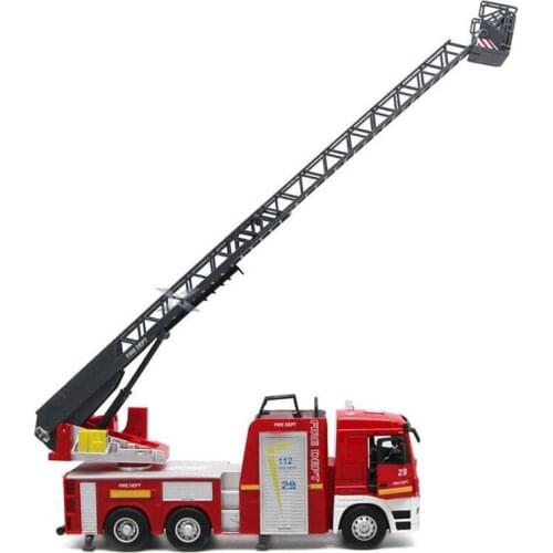 [Funny] 1:32 Lift ladder fire fighting truck toy Firemen open door light and sound alloy car model kids child gift Traffic toy