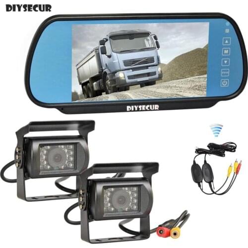DIYSECUR Wireless 7" HD Mirror Monitor Car Monitor Waterproof CCD Rear View Car Camera for Truck Caravan Bus Van 1V2