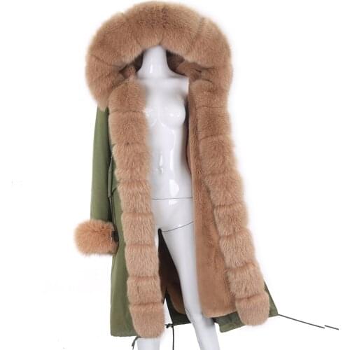 2021 New Waterproof Parka Real Fur Coat X-long Winter Jacket Women Natural Fox Fur Collar Thick Warm Outerwear Detachable