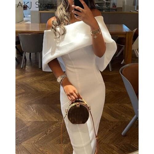 Women Off Shoulder Cape Design Skinny Party Dress