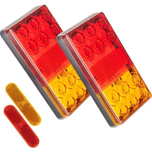 1 pair 12V-24V LED Tail Light Truck Trailer Turn Signal Reverse Rear Brake Lamp Waterproof Stop Indicator w/Reflective stickers