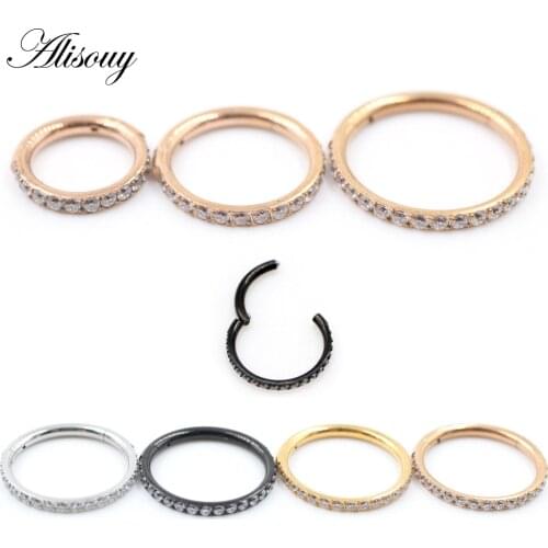 Alisouy 1pc Surgical Steel CZ Gem Ear Hoop Tragus Helix Cartilage Earring Septum Ring Clicker Nose Ring Body Piercing Jewelry