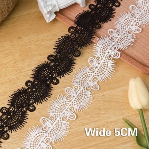 5CM Wide White Black Embroidery Hollow Exquisite Guipure Lace Fabric Trim Sleeves Neckline Belt DIY Sewing Supplies Materials