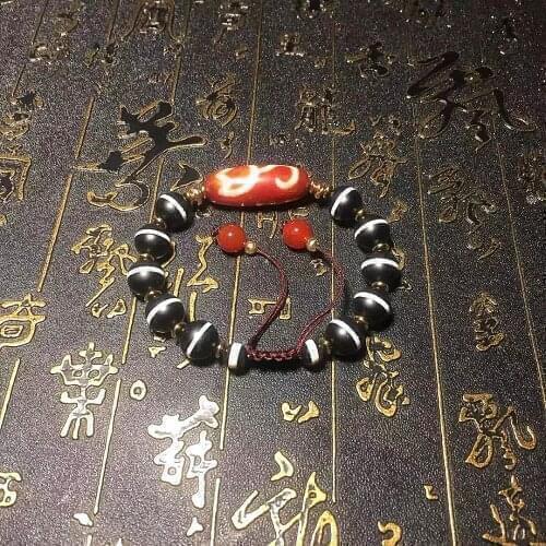 Handmade weaving Red/White lotus Pattern DZI Dragon pattern Agate Beads Men&Women Jewerly Bracelet Free Shipping