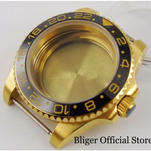 Gold Coated 40mm Watch Case fit NH35 NH36 NH36A Movement Solid Case Ceramic Bezel Insert Sapphire Crystal