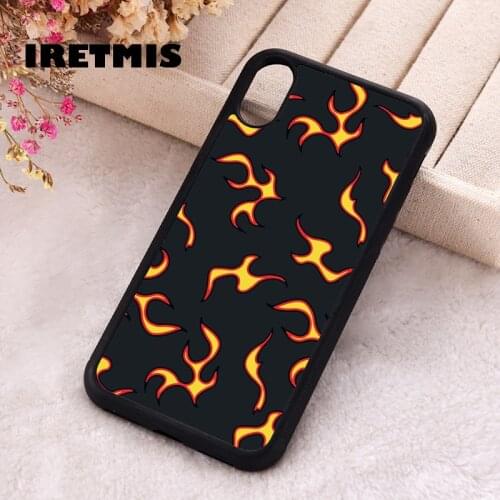 Iretmis 5 5S SE Phone Cover Case for iPhone 6 6S 7 8 Plus X Xs XR 11 12 Mini Pro Max Silicone Aesthetic Neon Fire Flames Black