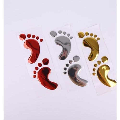 1Pair 3D PVC Baby Footprint Chromed Car Sticker PVC Stereoscopic Little Feet Car Stickers Car Decoration Auto Accessories