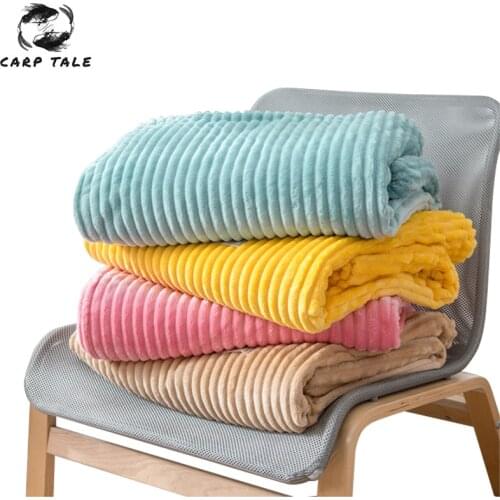 Flannel Blankets For Beds Solid Color Striped Throw Sofa Blanket Cover Bedspread Coral Fleece Quilted Soft Warm Winter Blanket