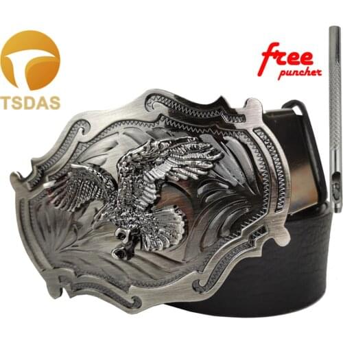 Leather Belts with Eagle Belt Buckles Mens Solid Belt Buckle Head Men Women Jeans Accessories Free Puncher