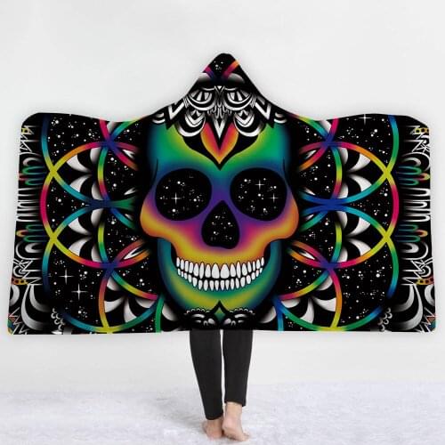 Colorful Skull Blankets hats soft bedroom comfortable soft Elegant style black background twin full size design blanket
