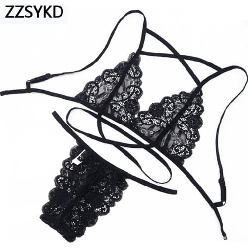 Summer Women Bra Set Sexy Deep V Erotic Lace Lingerie Light And Breathable Bralette Transparent G-string Crop Top Bustier Sets