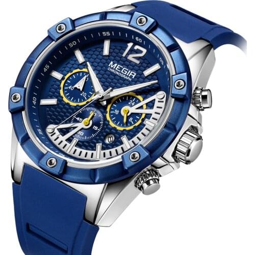 MEGIR Chronograph Men Sport Watch Fashion Silicone Army Military mans Watches Relogio Masculino Quartz Wrist Watch Clock blue
