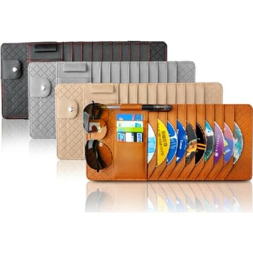 Lambskin Leather Fashion CD Holder Car Sun Visor CD DVD Disk Card Case with Tissue Box Multifunctional Storage Holder Clip Bag
