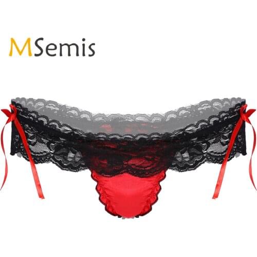Mens Lingerie Ruffled Lace Skirted Panties Sissy Underwear with Bowknot Patchwork G-string Briefs Underpant T-back Underwear