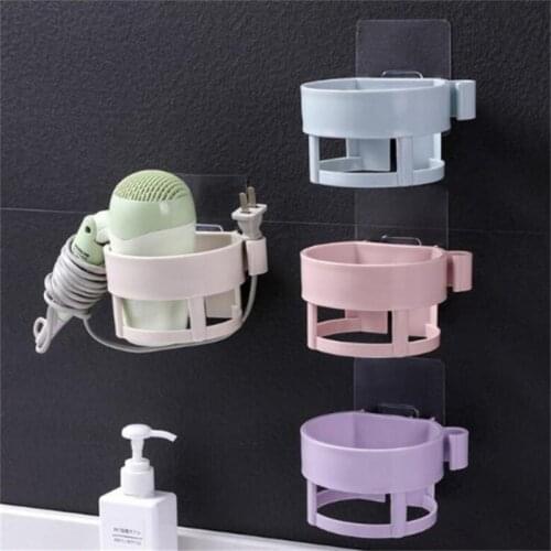 Wall-mounted Hair Dryer Holder Multifunctional Adhesive Hair Drier Seamless Bathroom Shelves Hairdryer Storage Rack Organizer