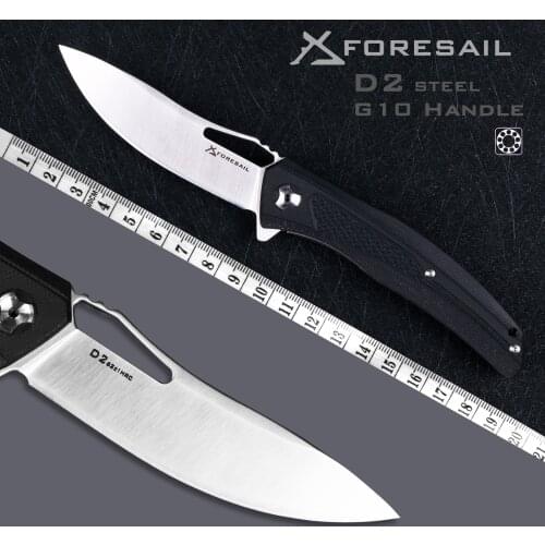 FORESAIL new Pocket folding knife D2 Blade Axis System 4.5in G10 Handle Black Camping Outdoor self defense hunting cutter EDC