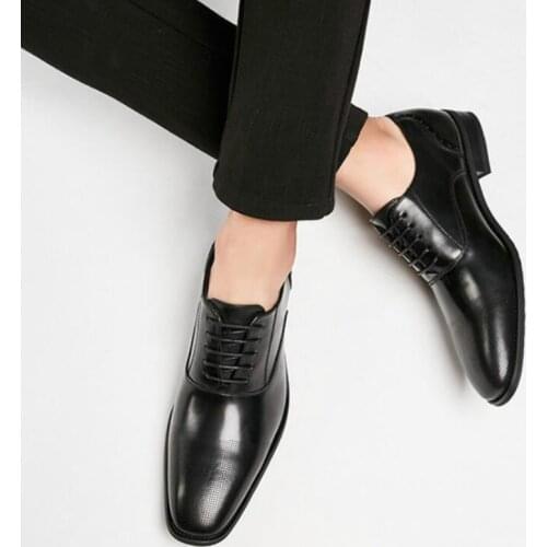 New Mens Formal Wear Comfortable Leather Shoes Business Flat Heel Breathable Wedding Gentlemans Oxford Shoe Size 39-45 Black