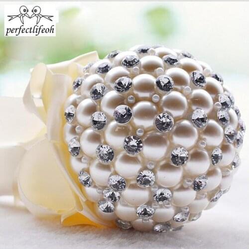 Perfectlifeoh Elegant Pearl Wedding Flowers Mini Bridal Bouquets Crystal Sparkle bouquet Bride Bridesmaid Wedding Bouquet