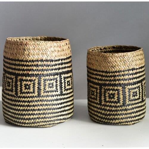 Woven Basket Storage Basket Handmade Straw Storage Basket Creative Pastoral Japanese Dry Barley Flower Basket