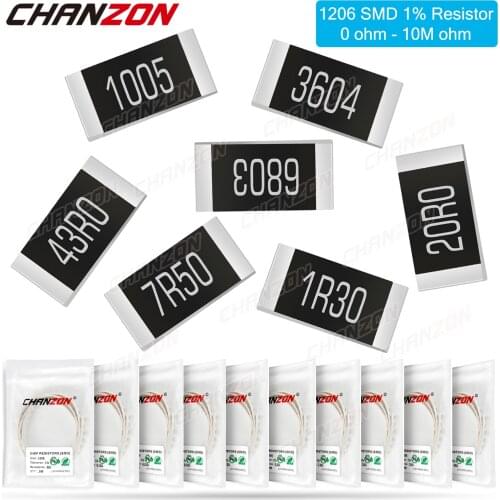 100Pcs SMD 1206 Resistors 0ohm - 10M Ohm 1/4W 1% High Precision Film Chip Fixed Resistance 0.01 0.22 4R7 100 220 330 1K 10K 300K