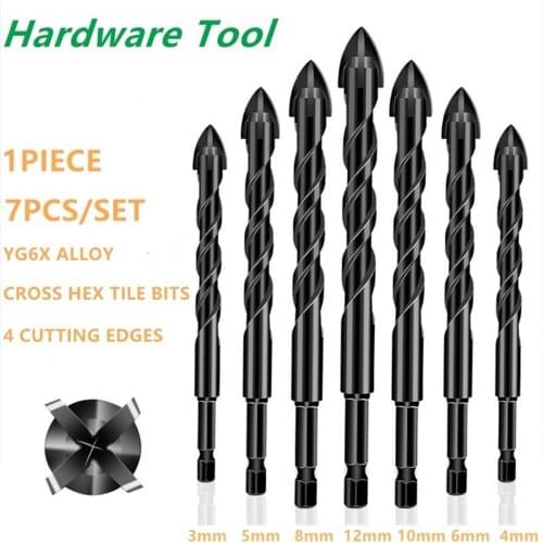 Twist Drill Alloy Electrical Accessories Carpentry Hole Opener Woodworking Drill Practical Black Cross Hex Tile Bits