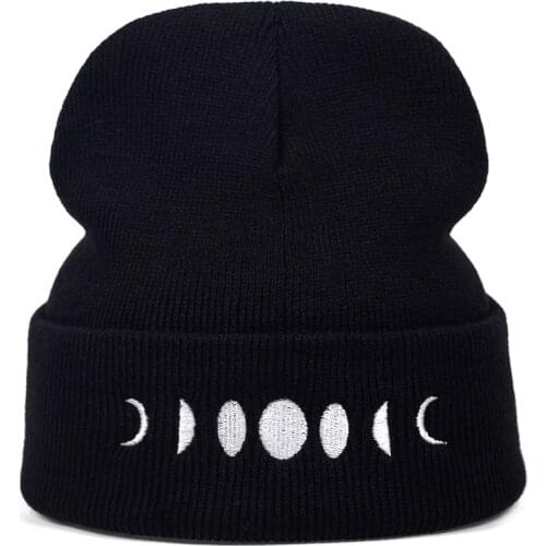 Unisex Moon Embroidery knitted hat women Men hat Moon Winter Knitted Wool Cap Hip-Hop Skullies hat Beanie Hats Casual Gorro cap
