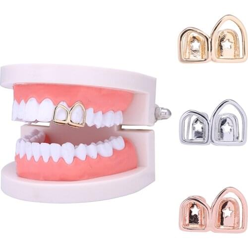 Hip Hop Hollow Open Face Double Tooth Teeth Caps Teeth Cover Punk Grills Tooth Cap Cosplay Party Rapper Jewelry Teeth Decor