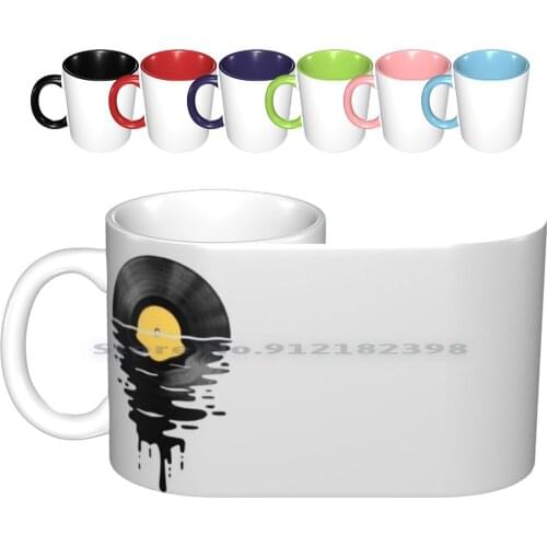 Vinyl Music Record Sunset Yellow Ceramic Mugs Coffee Cups Milk Tea Mug Vinyl Music Retro Classic Soul Nostalgic Pop Cool Sunset