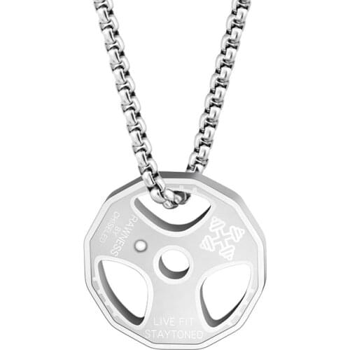 Vintage Titanium Stainless Steel Fitness Gym Necklace Weight Plate Barbell Weightlifting Bodybuilding Exercise Jewelry Best Gift