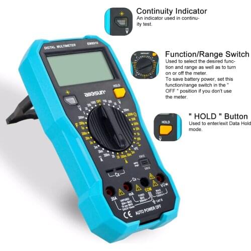 ALL SUN EM8910 Digital Multimeter Multi tester Backlight AC/DC Ammeter Voltmeter Ohm Portable Meter voltage meter