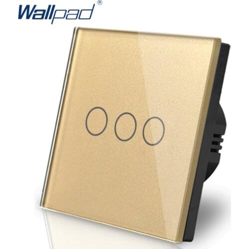 3 Gang 2 Way Wallpad Luxury Gold Touch Tempered Glass 3 Gang 2 3 Way Position Touch Sensor Key Light Switch Electric
