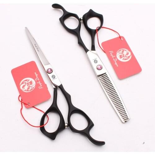 Z1024 6" 17.5cm Japan 440C Purple Dragon Black Handle Bang Cut GEM Barber Makas Hairdressing Supplies Professional Hair Scissors
