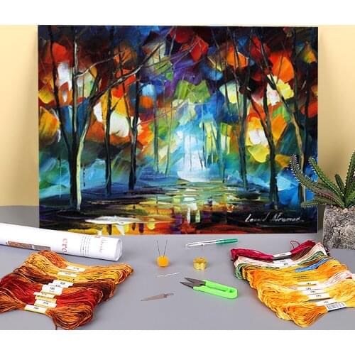 Oil Style Mirror Pre-Printed 11CT Cross Stitch Set Embroidery DMC Threads Knitting Handmade Handiwork Stamped