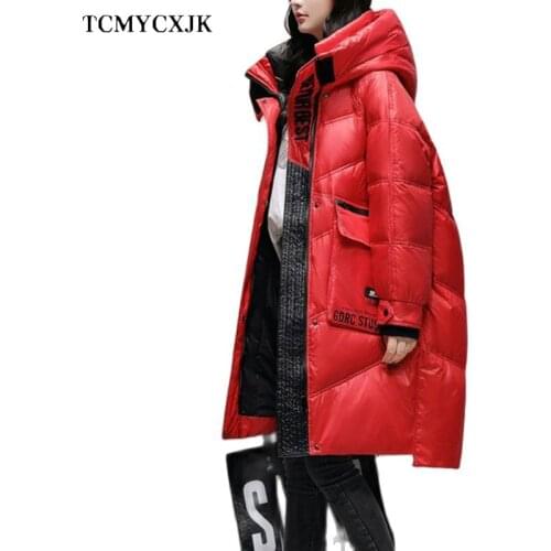 Plus Size Parka Down Jacket Women Korean Fashion White Duck Down Jacket Women Casual Irregular Shiny Hooded Womens Jackets 2021
