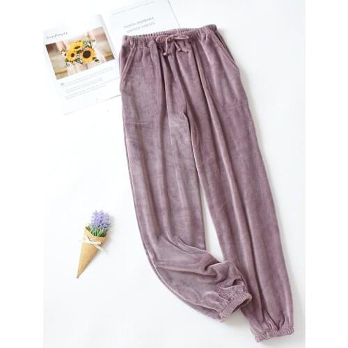 Women Pants Winter Flannel Pajama Sleepwear Pants Fashion Female Warm Sleep Pants Elastic Sleep Bottoms Casual Home Trousers
